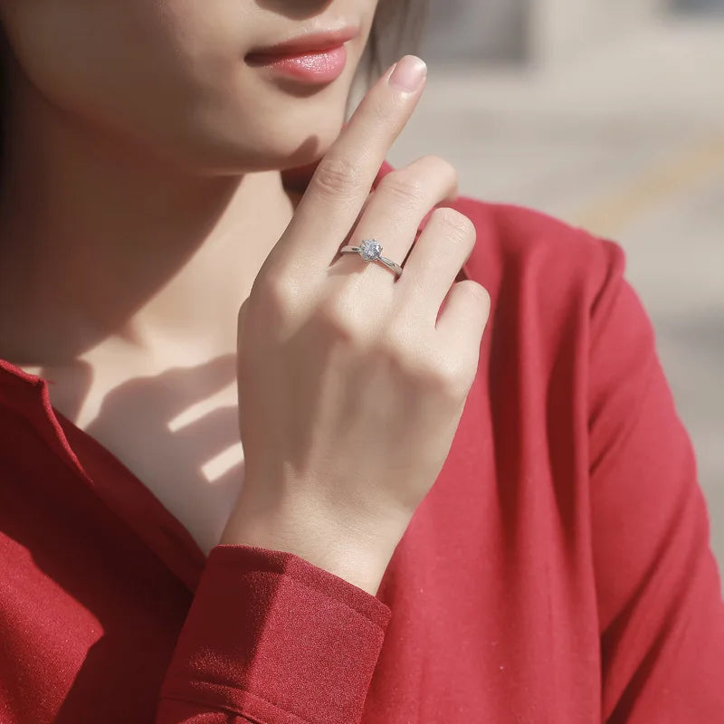 925 Sterling Silver Six Claw Cubic Zirconia Wedding Ring for Women Simple Elegant Engagement Proposal Rings Gift Fashion Jewelry