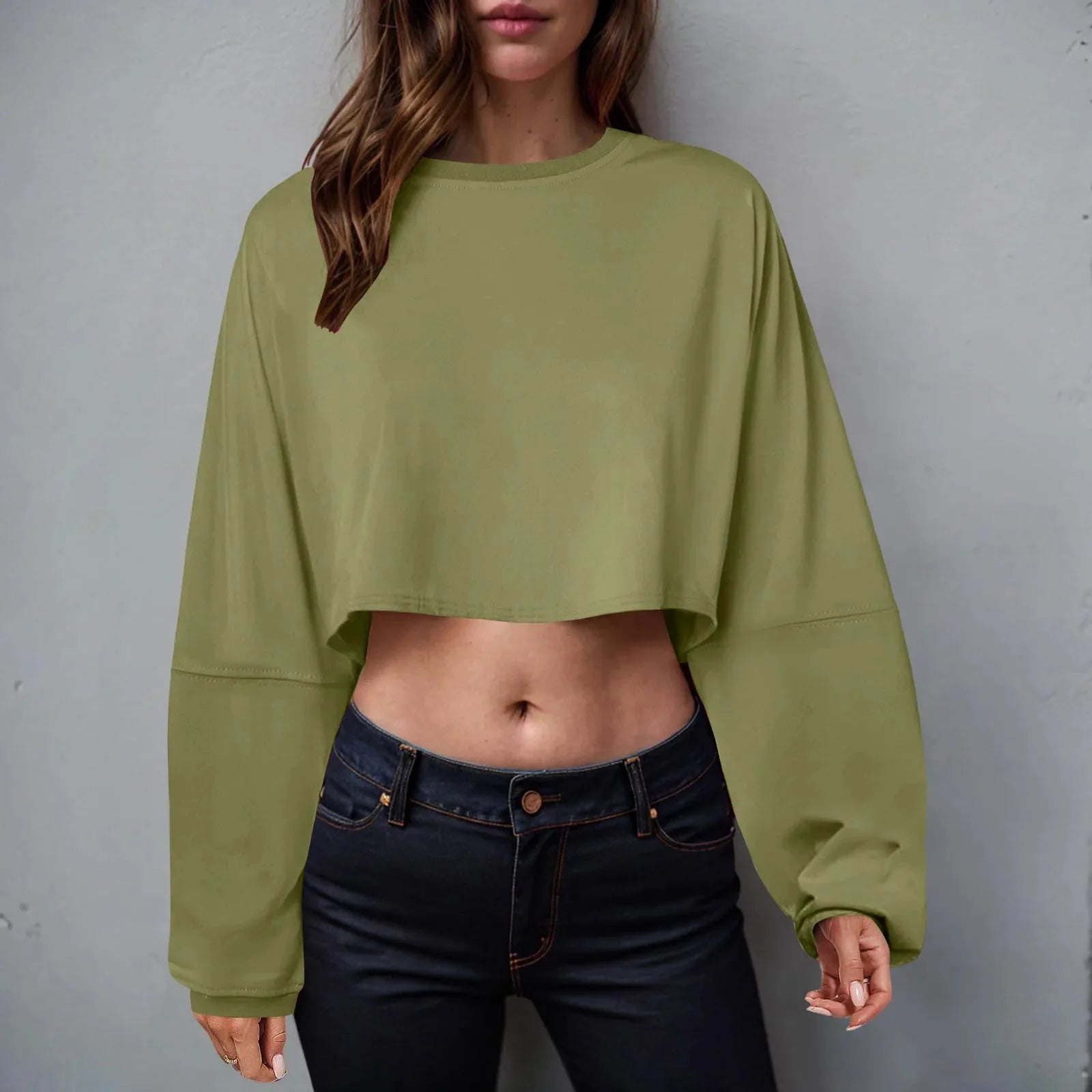 Women’s Long Sleeve Loose-Fit Crop Top Lightweight Pullover - Image 6