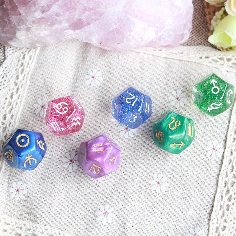 3pc/set Pearl/Transparent 12-sided Astrology Zodiac Signs Dice  Constellation Divination 22*22mm Dice