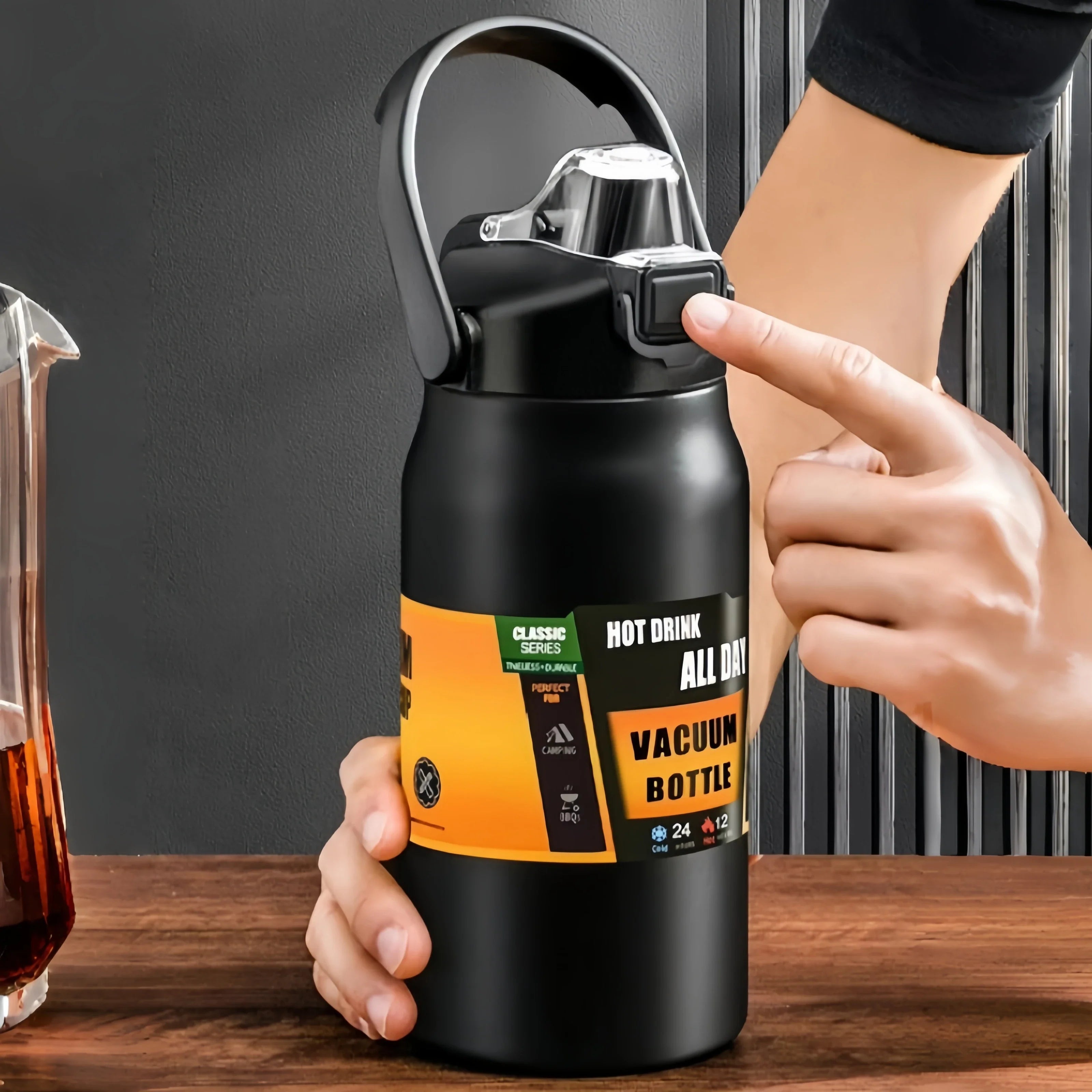 800-1500ML 304 Stainless Steel Thermal Mug Outdoor Thermos Bottle Portable Tumbler Vacuum Flasks Cold&Hot Straw Water Bottle
