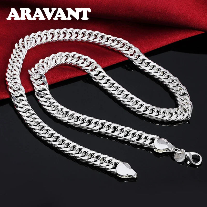Aravant 925 Sterling Silver 6MM 7MM 10MM Chain Necklace Bracelet Set For Men Women Fashion Wedding Jewelry