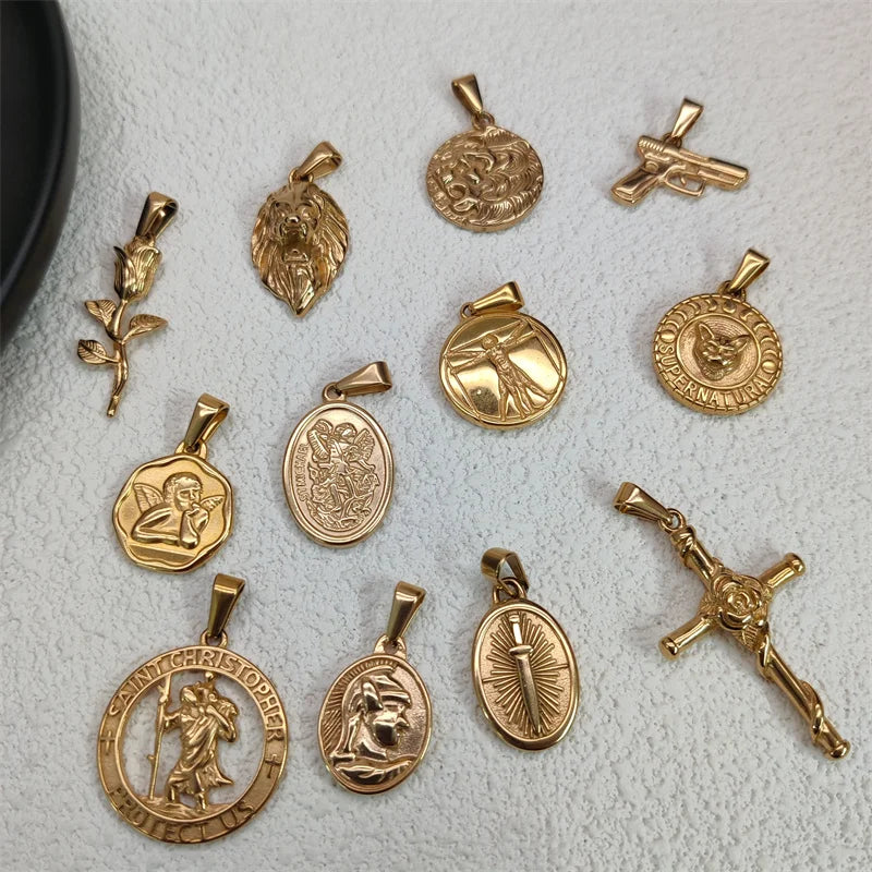 Trendy Rose Cross Design 18K Gold Plated Stainless Steel Pendants For Woman Man