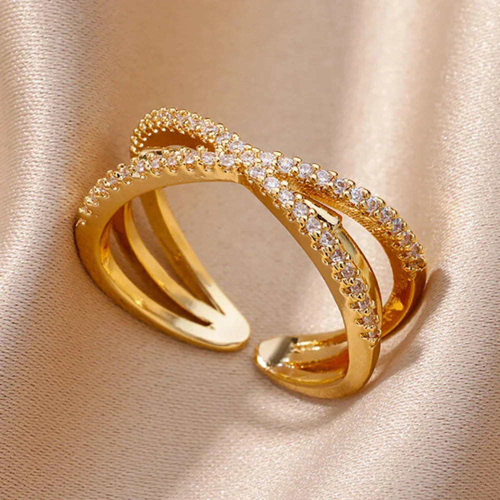 Zircon Geometric Rings For Women Luxury Stainless Steel Gold Color Open Ring Trendy Wedding Party Aesthetic Jewerly Gift Femme
