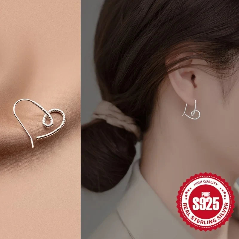 Pair of Twisted Heart Wire Ear Hooks Low Allergy 1.41g S925 Silver Suitable for Daily Wear Valentine's And Mother's Day Gifts