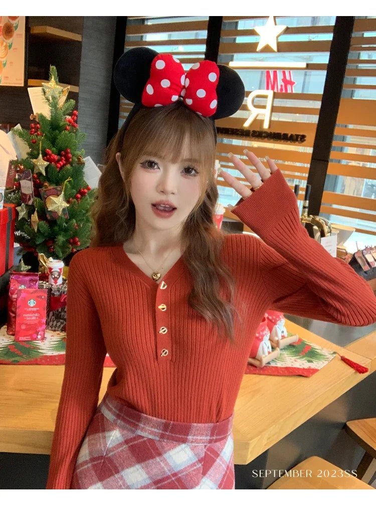 Women Beige Ribbed Button Down Long Sleeve Knitted Pullover Top - Image 9