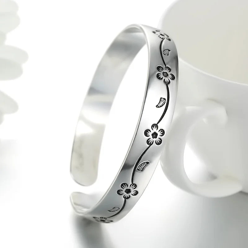 925 Sterling Silver Flower Open Bracelet For Women Luxury Quality Jewelry Wholesale   Jewellery