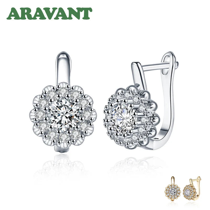 Aravant 925 Silver 18K Gold Cubic Zirconia Flower Gold Drop Earrings For Women Wedding Fashion Jewelry