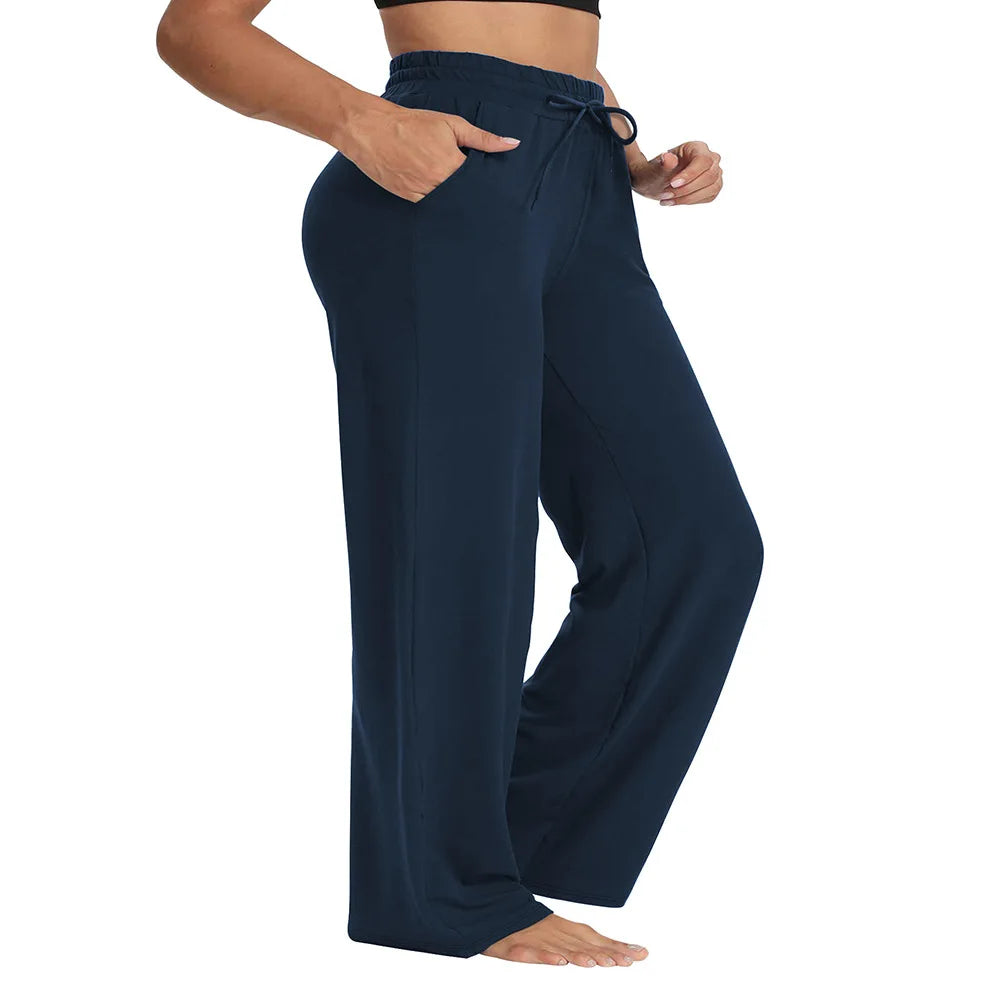 Wide Leg Lounge Trousers with Drawstring Waist and Pockets - Image 40