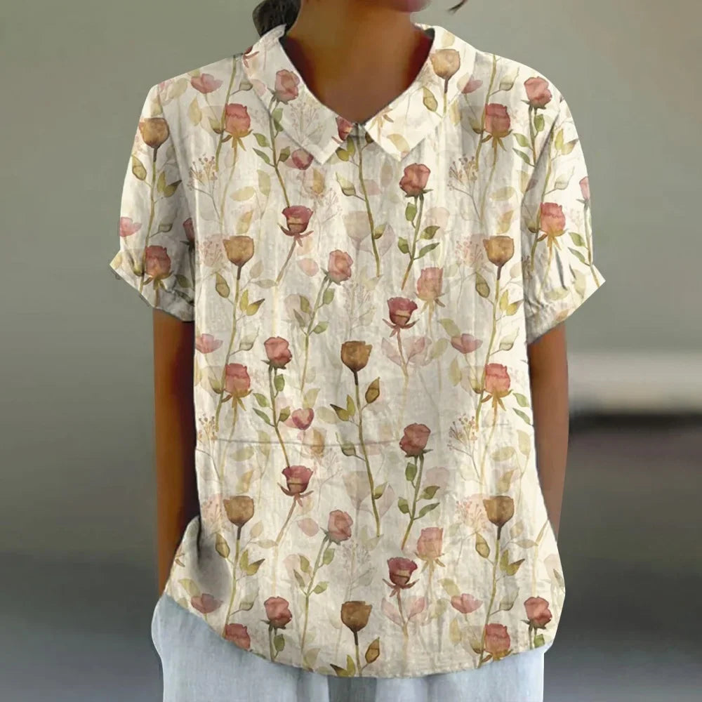 Floral Puff Sleeve Peter Pan Collar Blouse for Women - Image 3