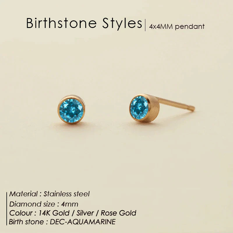 316 Stainless Steel Birthstone Ear Stud Piercing Gun Gold Color Push-Back Earrings Piercing Safe For Baby And Women Gift Jewelry