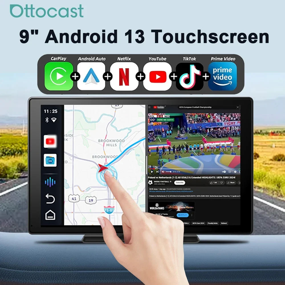 9 Inch Portable Wireless CarPlay Screen, Apple CarPlay and Android Auto Touch Display