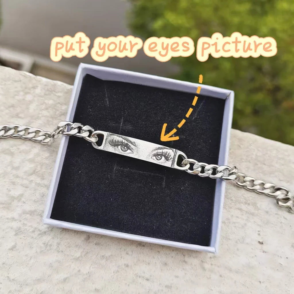 2025 Custom Eye Photo Couple Bracelet Stainless Steel Personalized Romantic Anniversary Wedding Valentine Gift Memory Jewelry