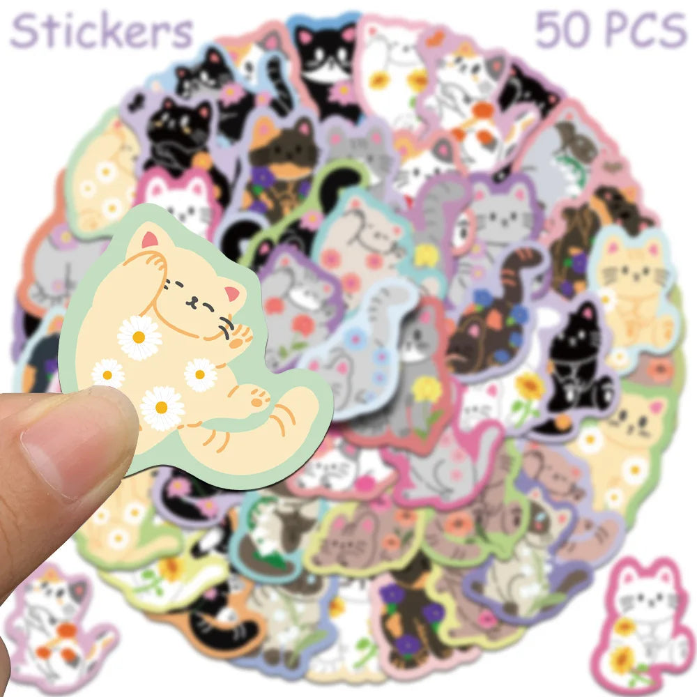 50pcs Cartoon Cute Cat Stickers Decals For Laptop Scrapbook Luggage Guitar Helmet DIY Graffiti Aesthetic Stickers Creative Gifts