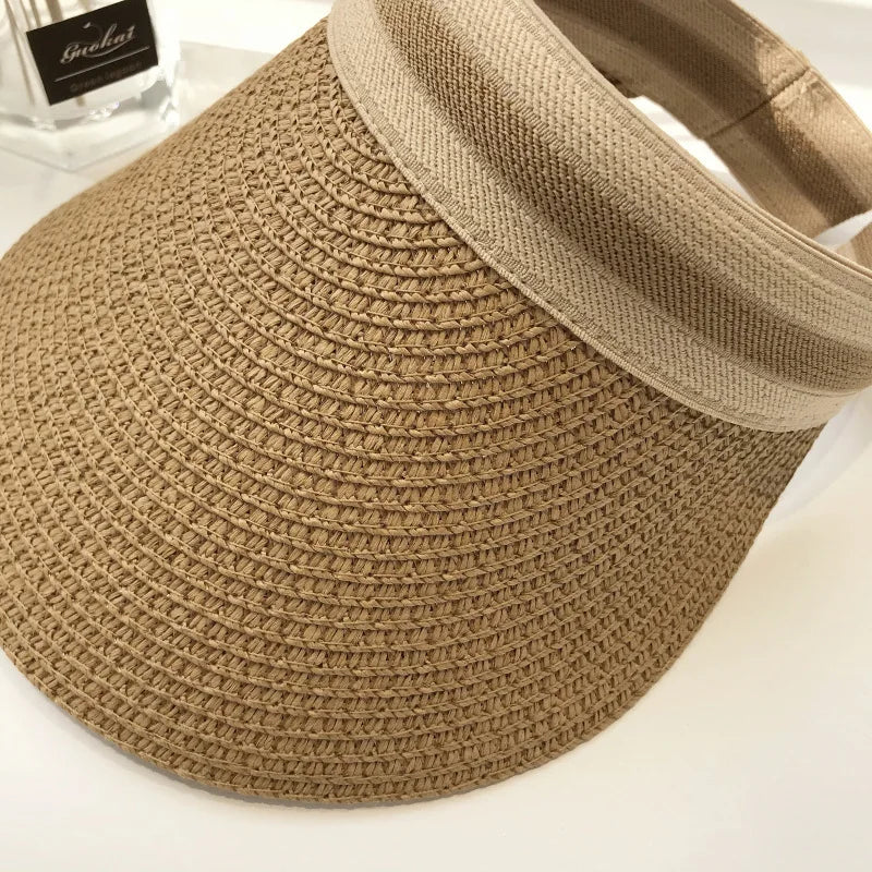 Women Straw Visor Hat Adjustable Sun Protection Beach Accessory - Image 5