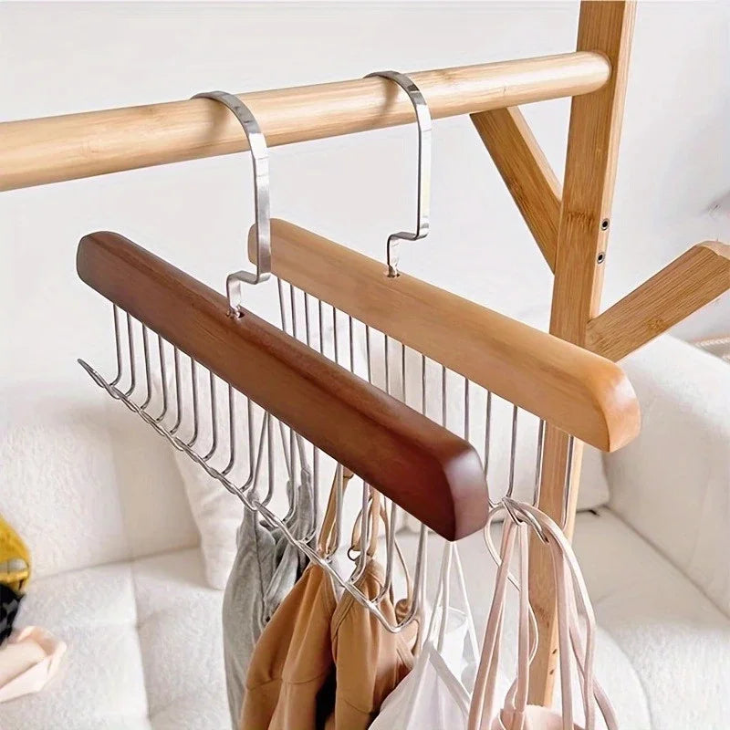 Wooden Multi-Hook Space-Saving Closet Hanger for Bras and Vests - Image 5