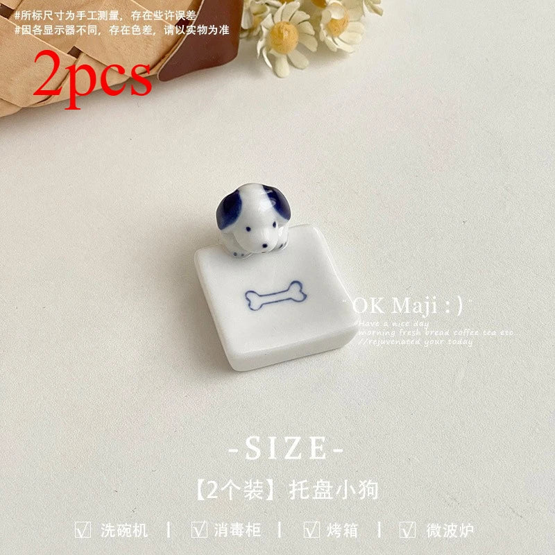 Kawaii Cat Dog Chopstick Holder Ceramic Knife Spoon Fork Tableware Holder Chop Stick Rack Dinning Table Decor Kitchen Supplies