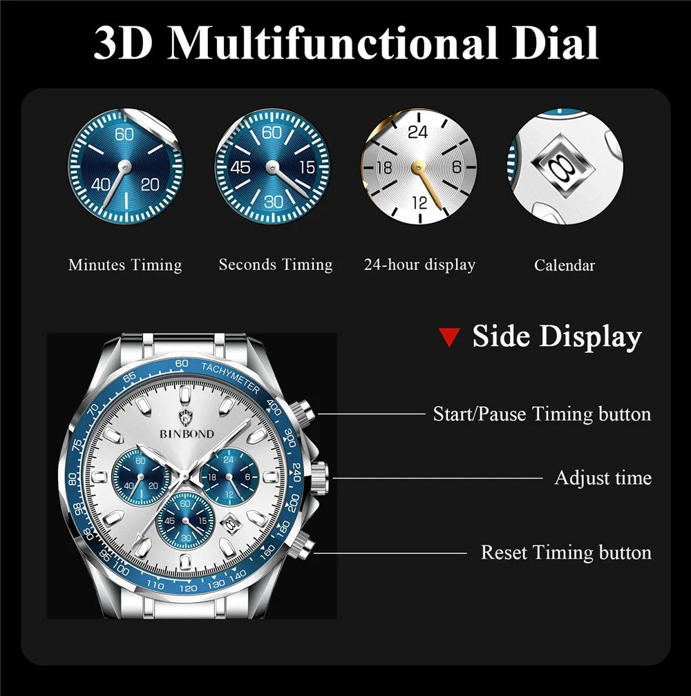 Sports New Men Chornograph Watch For Man Luxury Brand Fashion Quartz Wristwatches Gifts Mens Watches Automatic Digital Clock