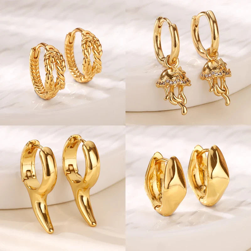 Geometric Hook Earrings For Women Stainless Steel Gold Color Jellyfish Dangle Drop Earrings 2025 Trend Piercing Wedding Jewelry