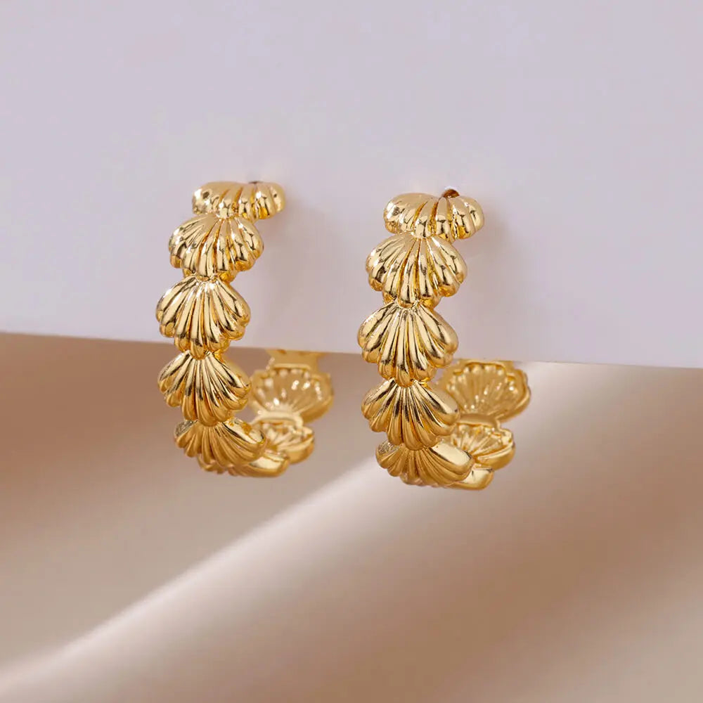 C-shaped Shell Stainless Steel Earrings For Women Korean Style Gold Plated Piercing Earring Luxury Quality Jewelry Birthday Gift