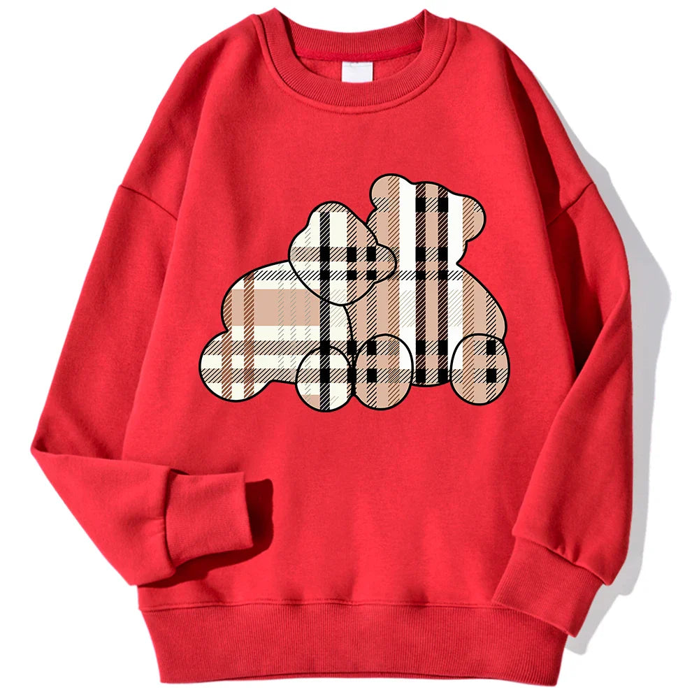 Women Beige Teddy Bear Print Crewneck Pullover Sweatshirt - Image 12
