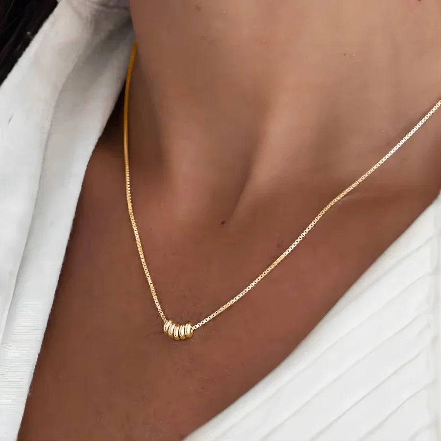 Minimalist Gold Color Stainless Steel Necklace for Women Classic Thin Chains Metal Beads Neck Jewelry