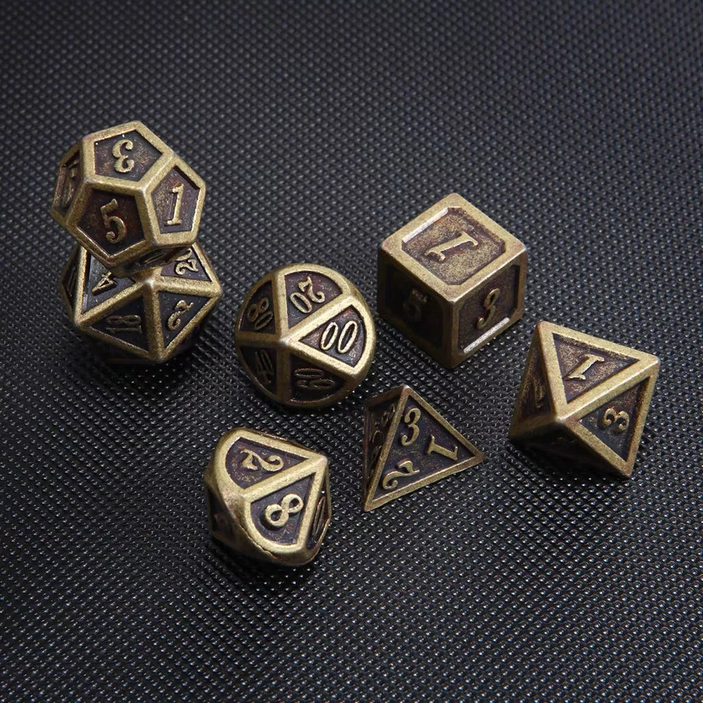 7PCS Metal Polyhedral DND Dice Bronze DND Game Dice for RPG Dungeons and Dragons DND RPG MTG D20 D12 D10 D8 D6 D4 Table Game