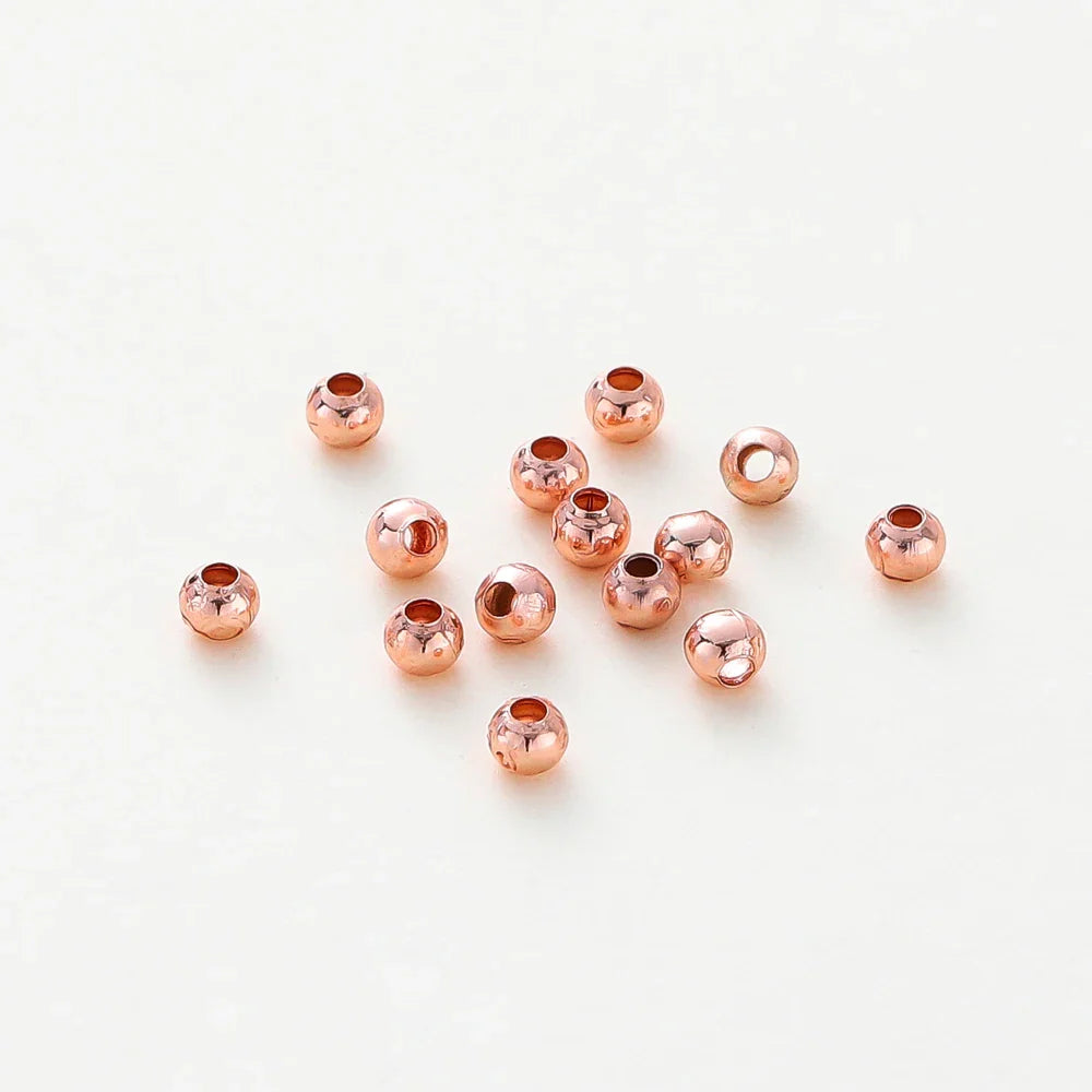 30-100Pcs 14K/18K Gold Color Plated Brass 2/2.5/3/4/5/6mm Spacer Beads for Jewelry Making Beads Accessories Findings Wholesale