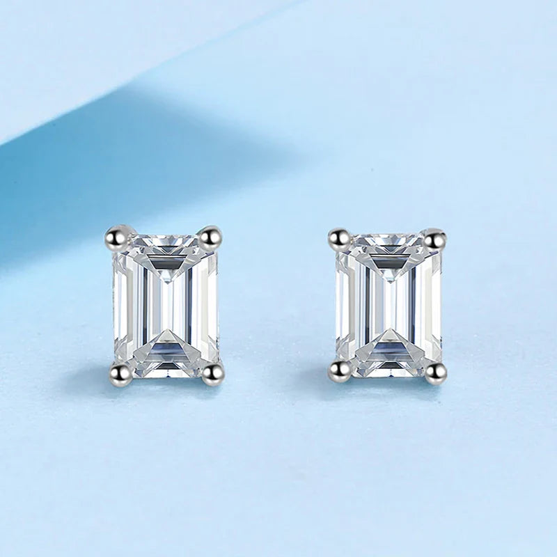 NeeTim 0.5CT 1CT 2CT Emerald Radiant Cut Moissanite Studs Earrings for Women Lab Diamond 925 Sterling Silver Earring Jewelry
