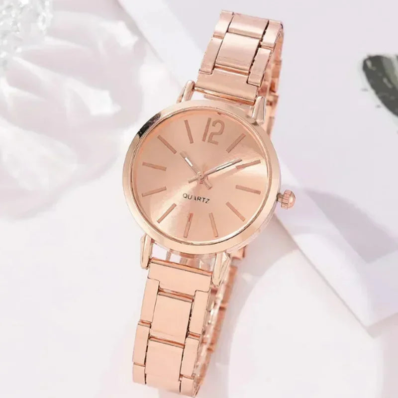 Relógio de pulso de quartzo redondo simples para mulheres, moda inoxidável, pulseira de ouro, relógios femininos, luxo,