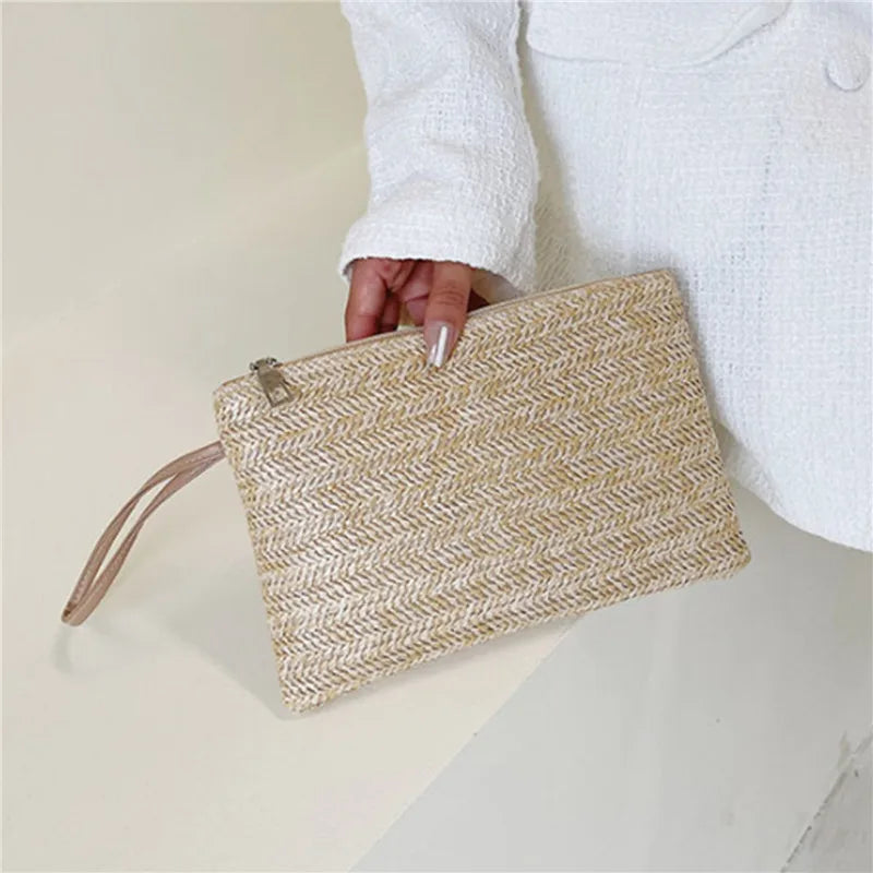 Woven Straw Wristlet Clutch Bag Stylish Bohemian Handbag - Image 5