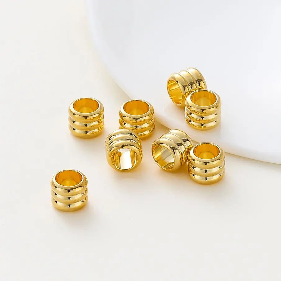 20 30 50pcs/lot 14K 18K Gold Plated Cylinder Charm Metal Beads Loose Spacer Beads For Bracelet DIY Jewelry Making Accessories
