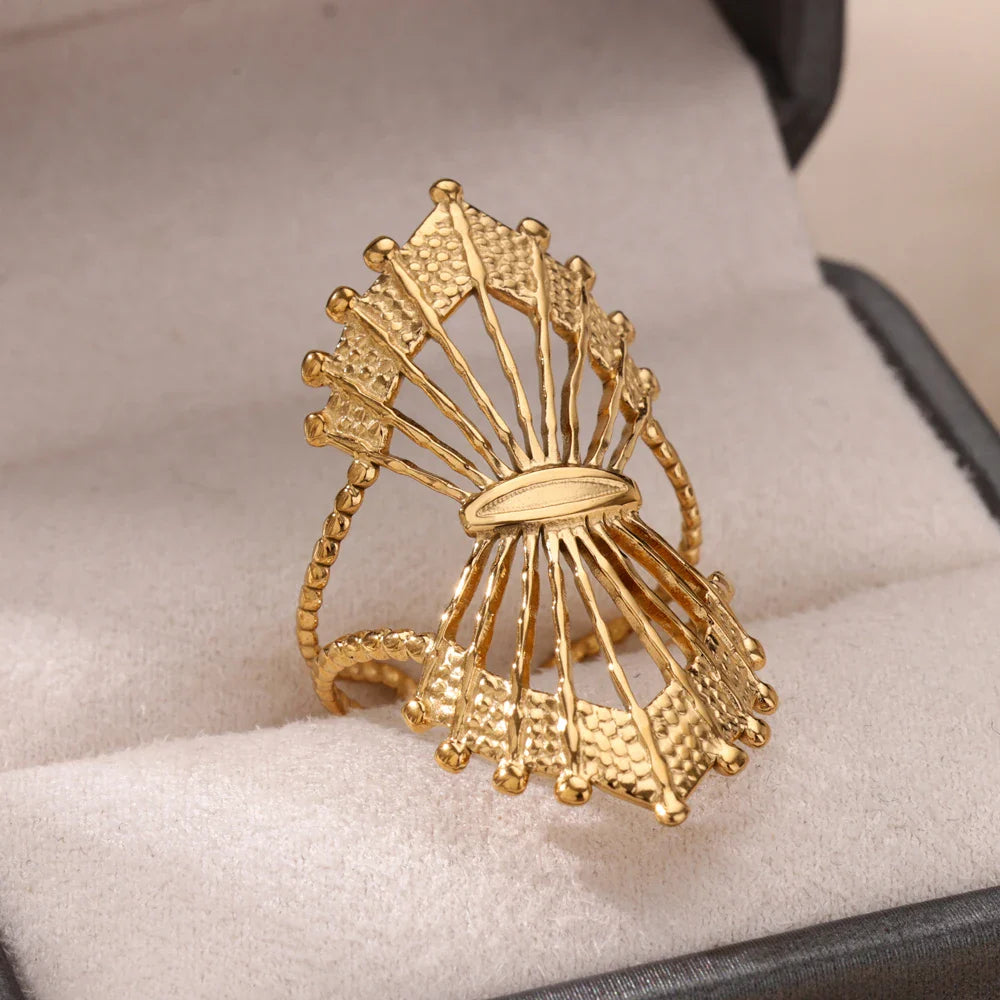 Zircon Twisted Rings For Women Punk Stainless Steel Gold Color Open Ring Geometric Finger Ring Hip Hop Charm Jewelry Gift