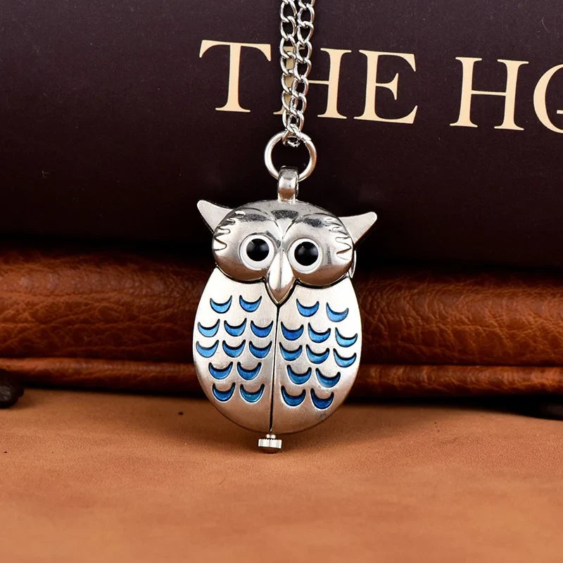 Fashion Vintage Men Women Alloy Retro Owl Shape Clock Pendant Long Necklace Chain Watches Birthday Gifts
