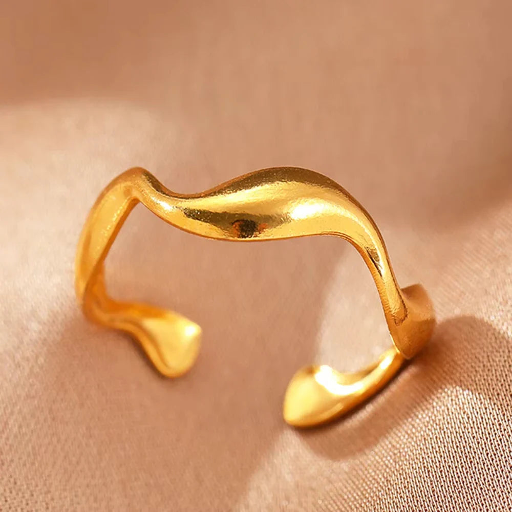 Stainless Steel Zircon Geometric Rings For Women Luxury Evil Eye Gold Color Adjustable Trendy Wedding Aesthetic Jewerly Gift