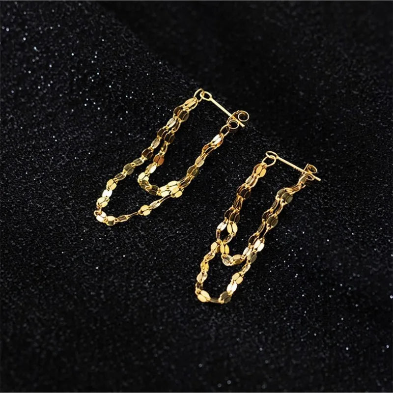 925 Silver designed earrings with double layered tassel chains at the front and back, exquisite earrings and dynamic earrings