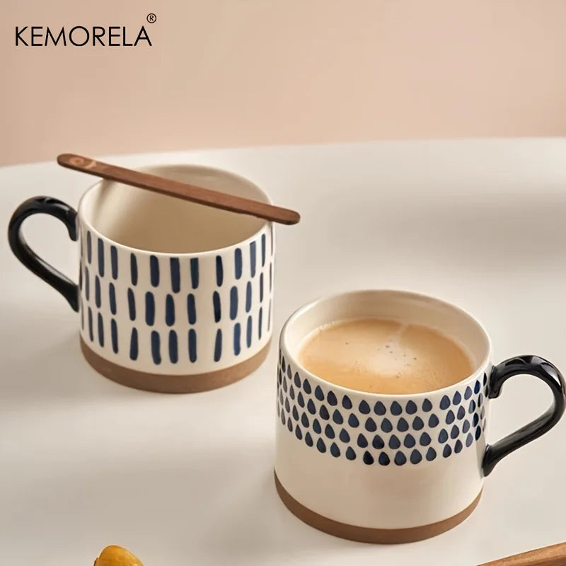 KEMORELA 1PCS 450ML Nordic Ceramic Cup Coffee Milk Mug with Handle Retro Large Capacity Japanese Breakfast Oatmeal Cup Gift Set
