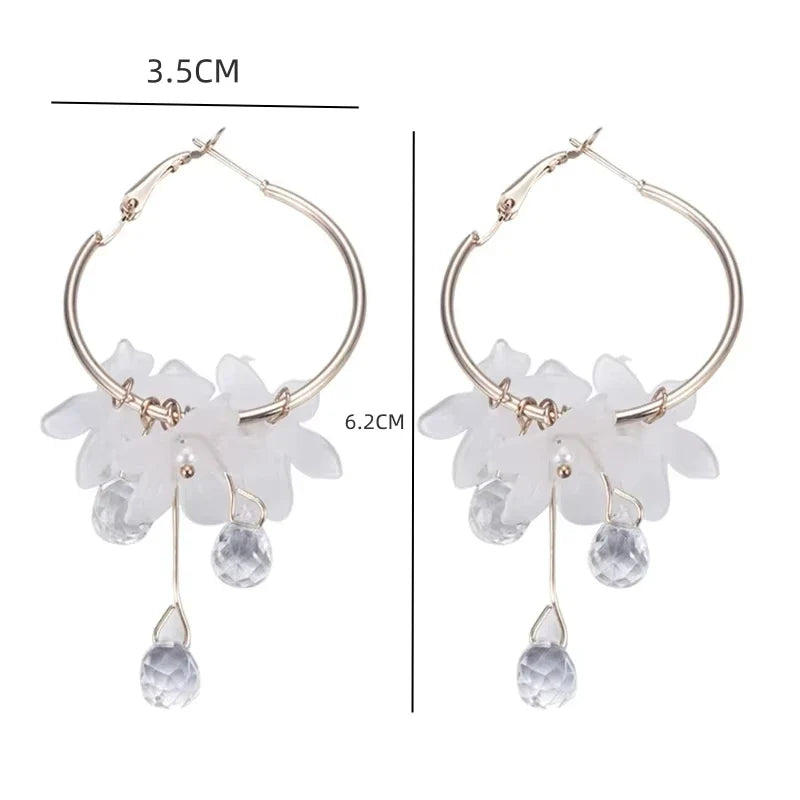 New korean Sweet Transparent Crystal Flower Drop Earrings For Women Temperament Long Tassel Earrings Female Elegant Jewelry Gift