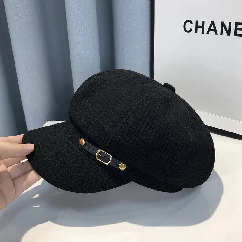 Women's Octagonal Newsboy Beret Textured Flat Cap Hat