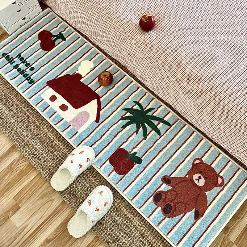 VIKAMA Ins Style Carpet Rug For Bedroom Bedside Floor Mat Long Carpet Room Bathroom Mat Small Cherry Bay Window Floor Mat