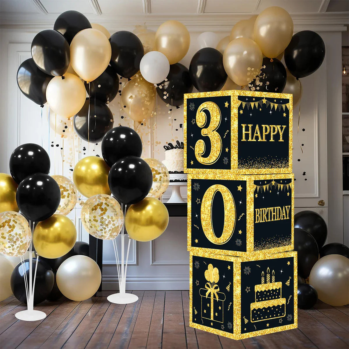 Black and Gold 18th 30th Birthday Box Birthday Party Decorations for Home Birthday Box Happy BIrthday Baby Shower Party Supplies