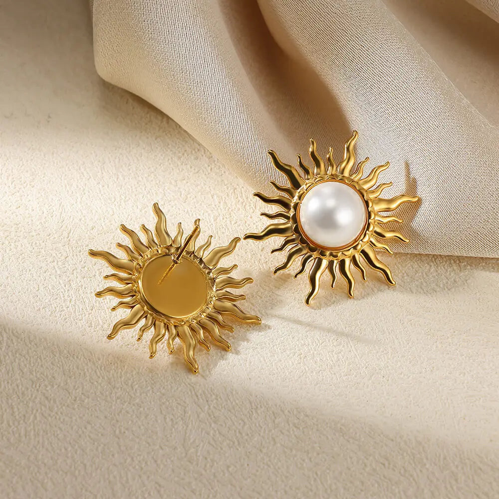 Vintage Stainless Steel Sun Earrings For Women Bohemian Sun Shine Earrings Irregular Fan Shaped Earrings Jewelry Party Gifts