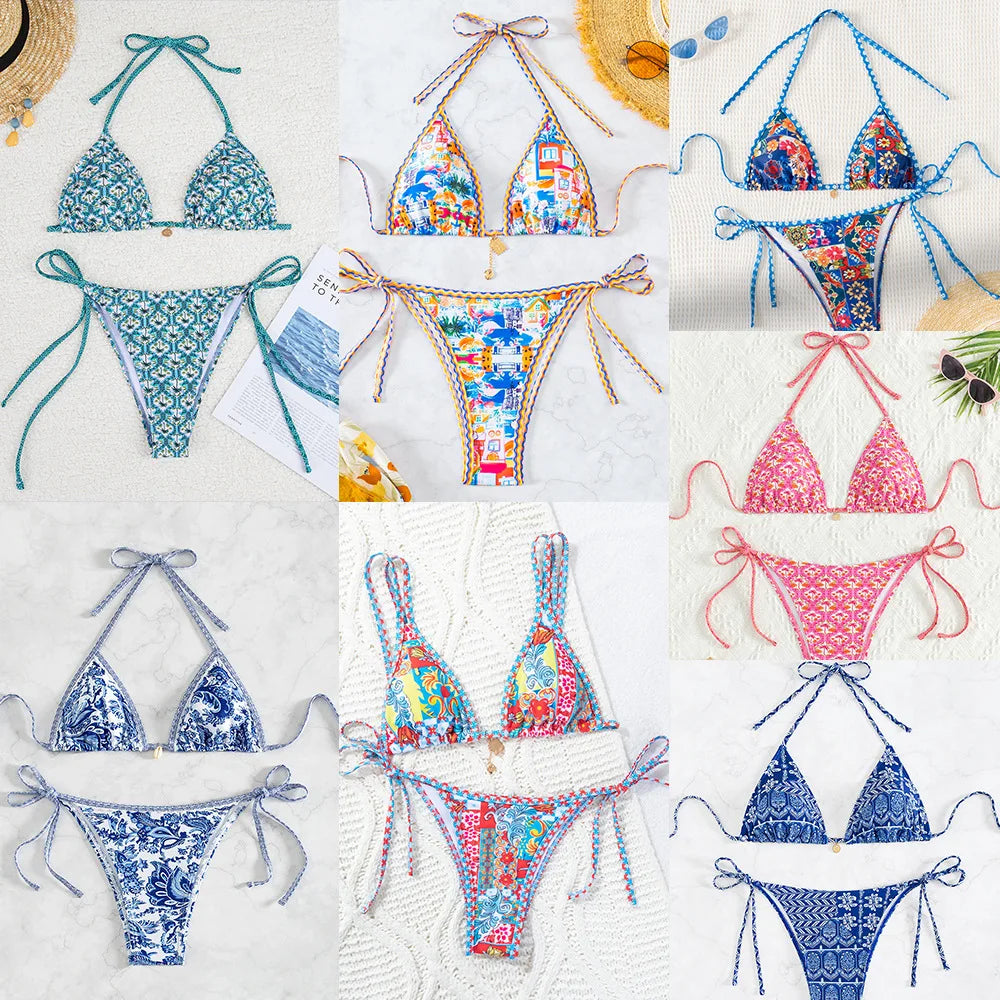 2026 Floral Push Up Triangle Bikini  Brazilian Set