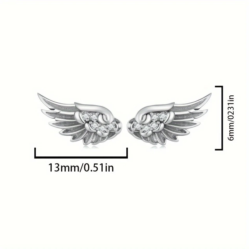 Fashionable Ladies Earrings with Angel Feather Wings 1.12g 925 Silver Suitable for Daily Wear Parties Vacations Gifts