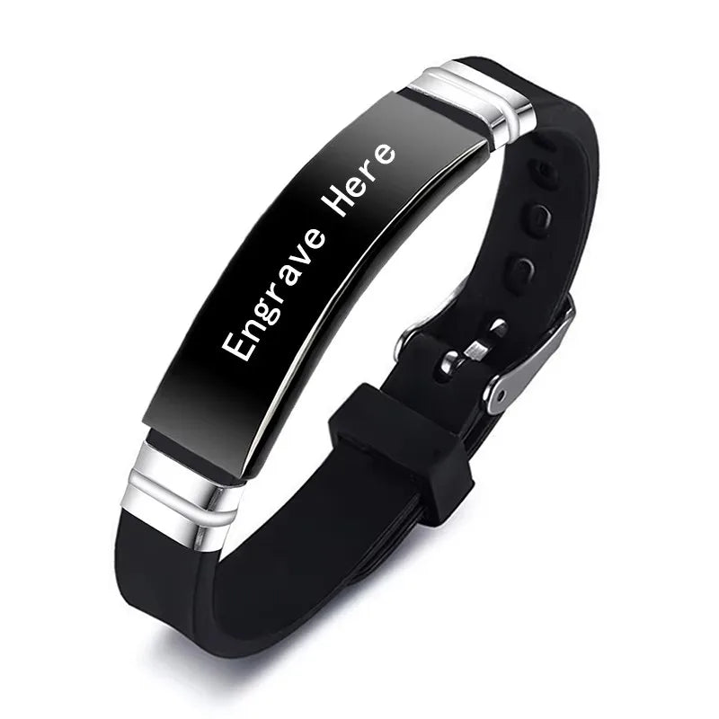 Personalized Engraved Name Letter Logo Bracelet Stainless Steel Silicone Bracelets Bangles For Men Women Custom Jewelry