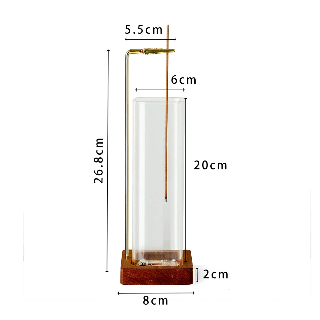 Glass Incense Holder Wooden Incense Holder for Sticks with Glass Ash Catcher Anti-Ash Flying Incense Burner for Yoga Home Decor