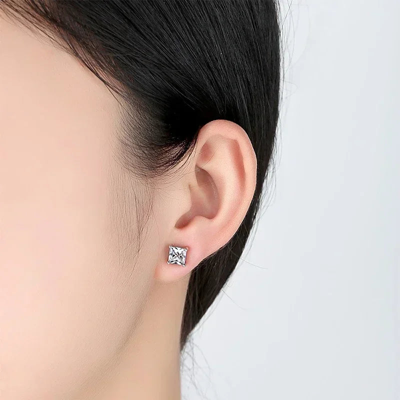 NeeTim 1ct Princess Cut Moissanite Earrings for Women S925 Sterling Silver with Gold Plated Ear Studs Wedding Party Fine Jewelry