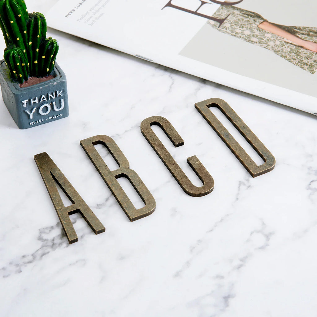 Bronze Self Adhesive House Number Metal English Alphabet Letters for Apartment Room Door Plate Table Mailbox Number Stickers 7cm