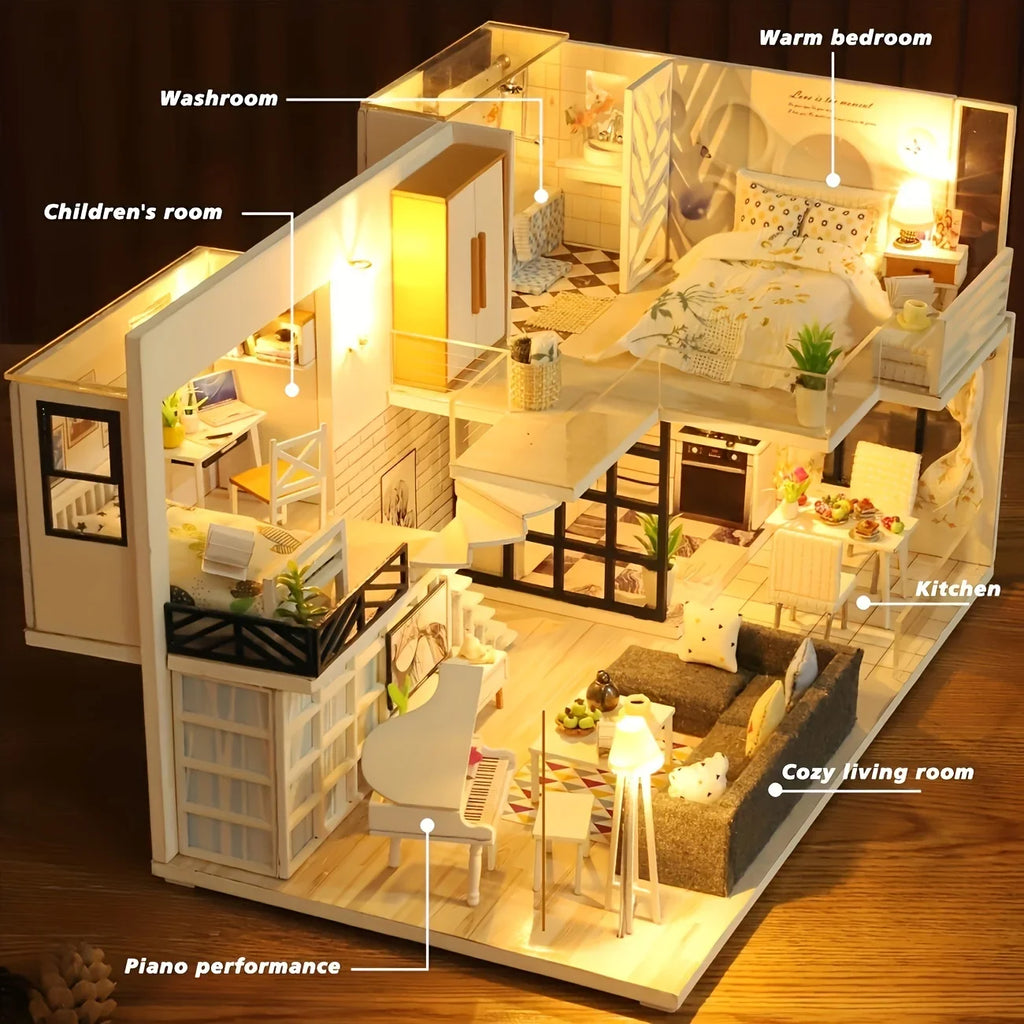 DIY Miniature Wooden Dollhouse Kit 3D Assembly Model Home Decor - Image 3