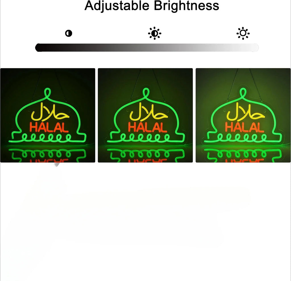 Halal Neon Signs Halal Food Arabic Restaurants Led Light Up Signs for Business Store for Wall Decor USB Powered