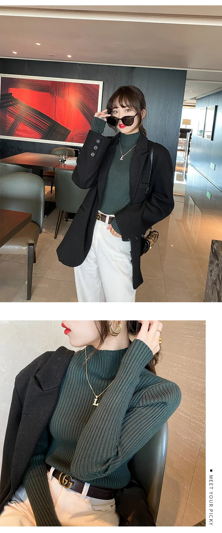 Women Mock Neck Ribbed Knit Pullover Long Sleeve Slim Fit Sweater - Image 25